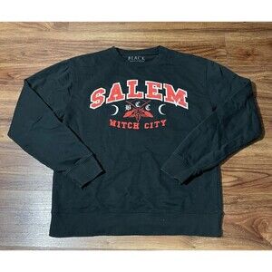Black Craft Salem Witch City Crewneck Sweatshirt Size Medium Witchy Casual Black